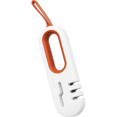 4-in-1-Küchenmesserschärfer mit Rutschfestigkeit, arbeitssparend, manuelles Messer- und Scherenschärfwerkzeug mit Hakenband, weiß-orange (1/5)