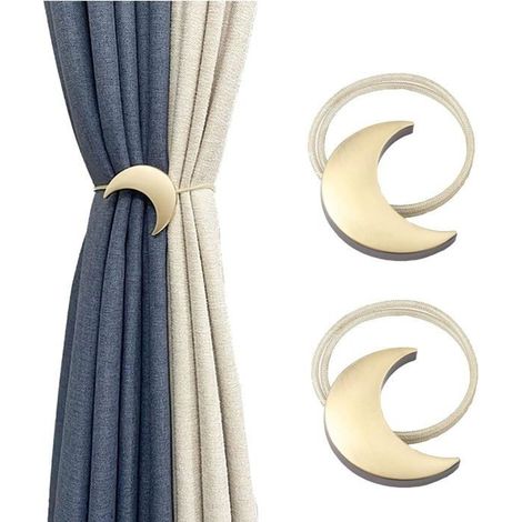 Magnetische Metall-Raffhalter mit Mondmotiv, Kordelbinder, Meniskus-Design, 2er-Set (1/5)
