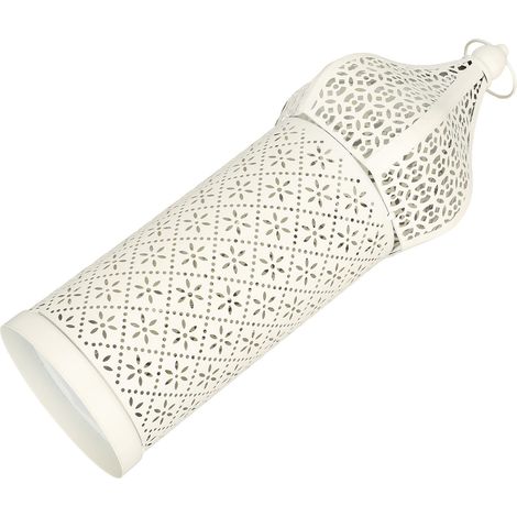 Lanterne marocaine blanche creuse à LED, lanterne en fer forgé, lampe de table en métal, lampe sans fil à piles, lampe décorative d'ambiance pour chambre ou salon, suspension (1/5)