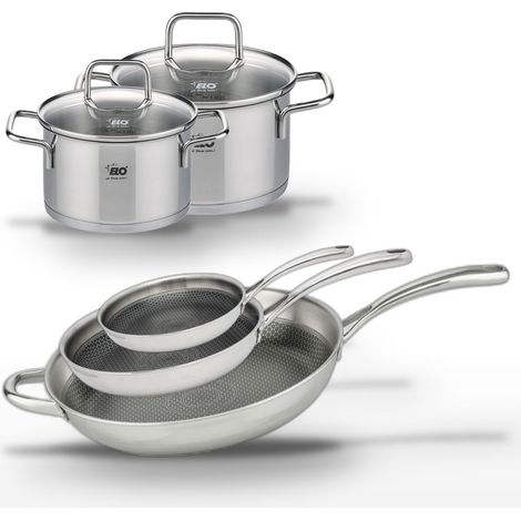 Lot Poêles 28, 32 et 24 cm Elo Relief Evolution avec Faitouts 12 et 14 cm (1/5)