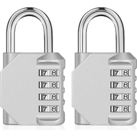 Cadenas à Combinaison à 4 Chiffre, Cadenas Casier College (2, Argent) Cadenas a Code Pour Salle de Sport, école, Extérieur et Casier des Employés, Entrepôt, 6MM, Portable (1/5)