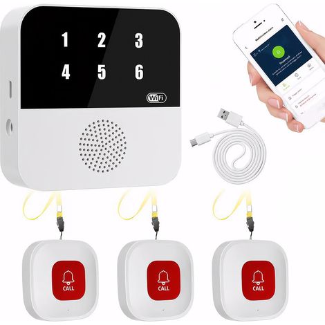 Reloj despertador de pánico con botón SOS y función de alarma, pantalla digital, conectividad Wi-Fi, aplicación móvil, notificaciones del teléfono, alcance de 50 m, 120 dB, 12, para personas mayores, 