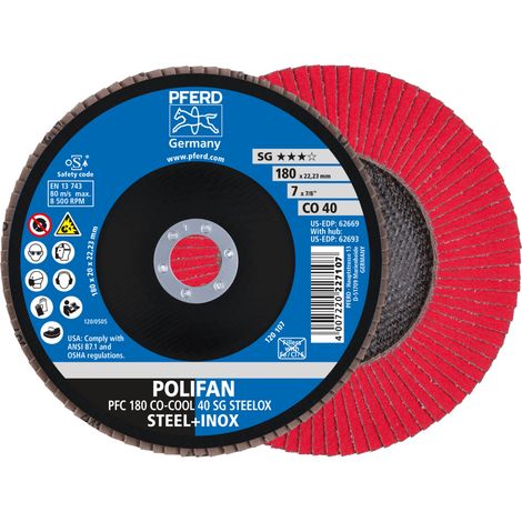 PFERD TOOLS POLIFAN Fächerscheibe PFC 180x22,23 mm konisch CO-COOL 40 SG STEELOX Stahl/Edelstahl 10 Stk (1/4)