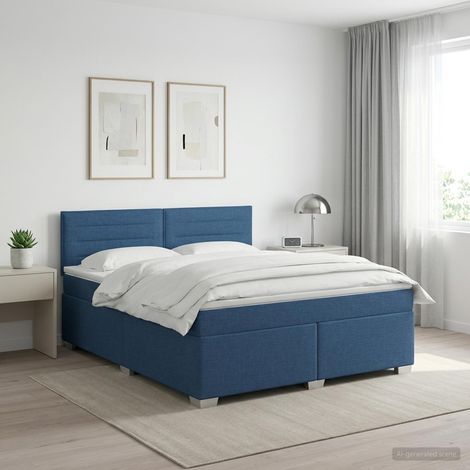 vidaXL Lit boxspring avec matelas Bleu 140 x 190 cm Tissu (1/5)