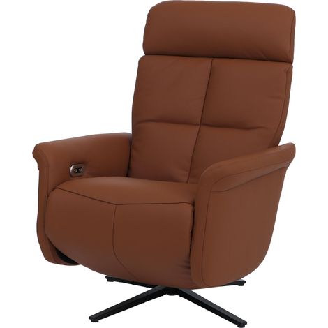 Relaxsessel HHG-798, TV-Sessel Liegesessel, Liegefunktion drehbar, elektrisch verstellbar Voll-Leder braun