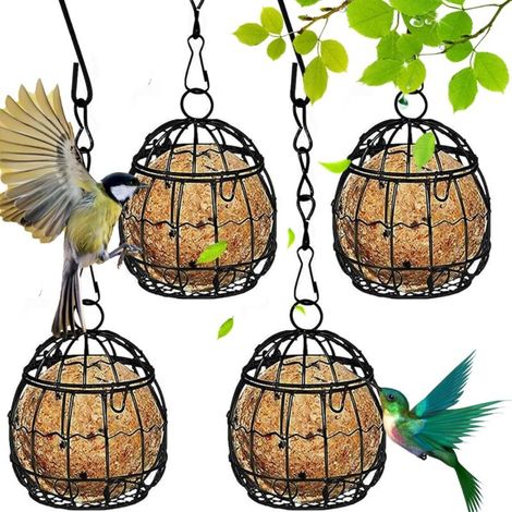 Mangeoires d'extérieur pour oiseaux, 4 mangeoires suspendues avec crochets en S, adaptées aux jardins résidentiels. (1/5)