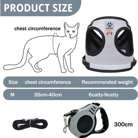 Harnais et Laisse pour Chat, Ensemble de Harnais Réglable et Respirant pour Chatons et Petits Chiens, Laisse Rétractable et Durable pour Promenades en Toute Sécurité (1/5)