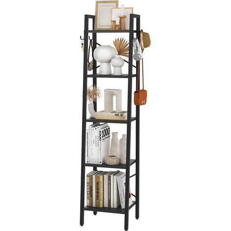Étagère Échelle, Hauteur 160CM Bibliothèque Industrielle à 5 Niveaux, Étagère de Rangement, Étagère à Livres avec Cadre en Métal, pour Salon, Cuisine, Noir (1/5)