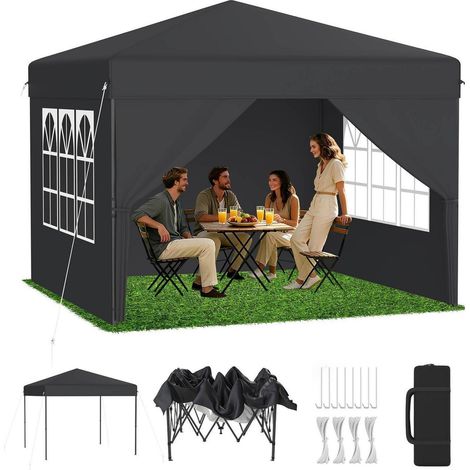 Pop-Up Pavillon 3x3m Anthrazit mit Seitenwänden, 3-fach Höhenverstellung (1/5)