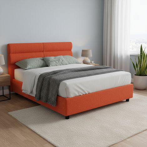 Letto Matrimoniale Briatico, Letto Matrimoniale Materasso Incluso, Sfoderabile Made in Italy, Contenitore, Arancione (1/5)