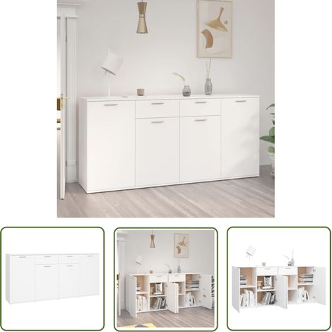 The Living Store Buffet Blanc 160x36x75 cm Bois d'ingénierie - Buffet Blanc - Meuble Rangement - Armoire Entrée - Buffet Design - Mobilier Salon (1/6)