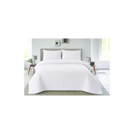 Bettüberwurf, Wendbares Design, Weiches Mikrofaser-Material, Weiß 250X270Cm + 2 Kissenbezüge