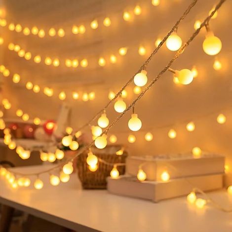 Lichterkette mit Kugelmotiv, 6 m, 40 LEDs, batteriebetrieben, 2 Modi (einfarbig und hell), für den Innenbereich, geeignet für Weihnachten, Hochzeiten, Geburtstage, Partys, Garten und Schlafzimmer – Wa