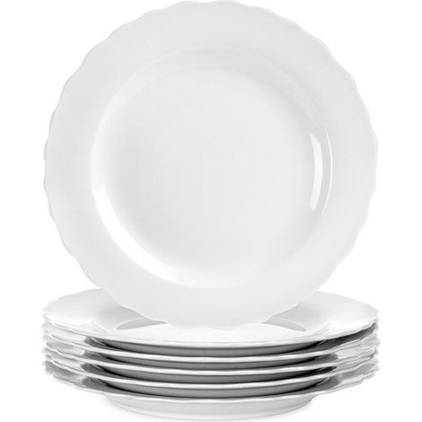 Set d'assiettes - Blanc - 6 pieces - 24,5 Cm - Assiettes en porcelaine - Assiettes plates