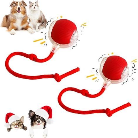 Lot de 2 balles intelligentes à roulement automatique 360° pour animaux de compagnie (chats et chiens), rechargeables, à mouvement irrégulier, rouges. (1/5)