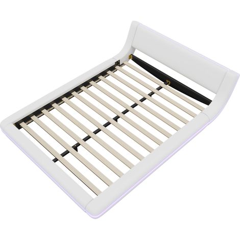 Lit bas 140 x 200 cm en PU et MDF avec éclairage LED d'ambiance blanc MODENUIT (1/5)