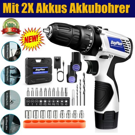 Visseuse sans fil Perceuse-visseuse sans fil LED Trousse outil avec 2x batteries Set