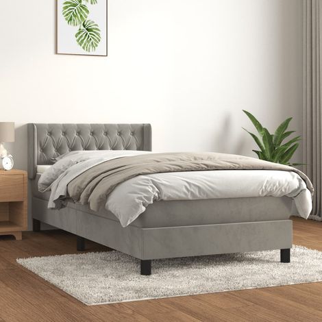 Boxspringbett mit Matratze Hellgrau 100x200 cm Samt (1/5)