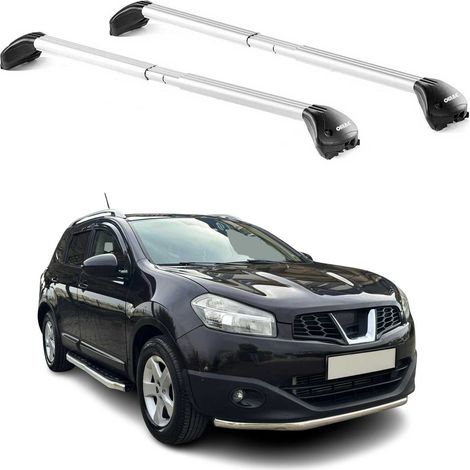 OMAC Barres de toit transversales certifiées TÜV pour Nissan Qashqai J10 2007-2013 – Verrouillables (4 antivols) – Charge max 100 kg – Sangle inox + protection caoutchouc Argent (1/4)
