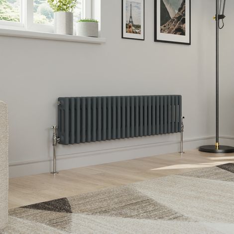 Warmehaus Traditional Triple Column Anthracite Radiator Cast Iron Style Radiators 300x1192mm