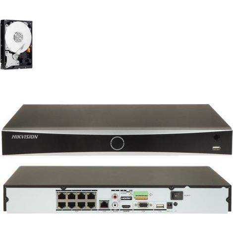 Hikvision Registratore 8 canali POE acusense IP + Hard Disk 1 Tb  - DS-7608NXI-K2/8P F