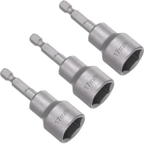 Set mit 3 magnetischen 17-mm-Sechskant-Steckschlüsseln, Sechskantschaft, Steckschlüssel-Bit-Set, magnetischer Adapter für Akkuschrauber und Bohrmaschinen, Länge 65–17 mm (1/5)