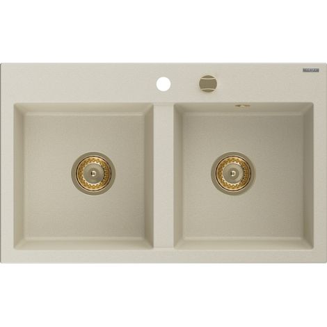 Mexen Hektor évier granit 2 bacs 800 x 480 mm, beige, siphon doré - 6521802000-69-G (1/5)