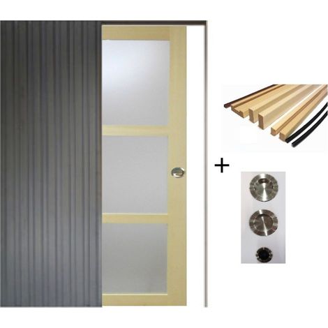 Porte Coulissante Ayous Vitrée H204 X L93 Cm, Galandage, Kit Finition (coquille Et Tire Doigt) Gd Menuiseries