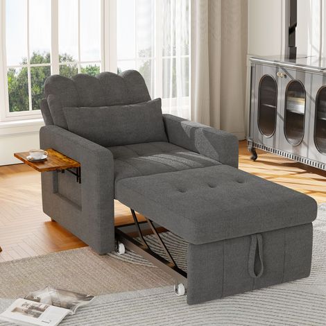 Canapé-lit Convertible 3 en 1 avec Dossier réglable, Table Pliante et Sac, en Chenille, Fauteuil avec Fonction Lit pour Petit Appartement, Beige, 108 x 85 x 86 cm (1/5)