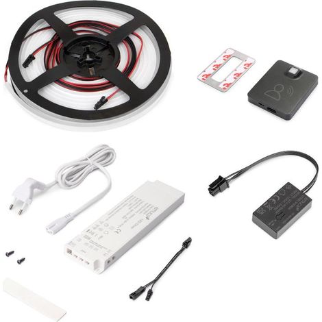 emuca kit de tira led 4x10 neonlynx v para armario, longitud 5.000mm, luz blanca cálida 2.700k, sensor de movimiento rf smart, convertidor smart 60w (24v dc), plástico (1/5)