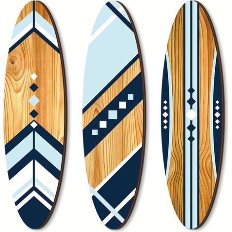 3 Pièces Décoration Murale en Bois Naturel, Décoration Murale été Plage, Côtière Décoration de Maison D'été, Panneaux de Planche de Surf pour Chambre Salon Home Decoration (1/5)