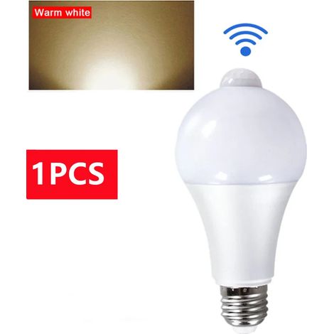 Lampe LED E27 à détecteur de mouvement PIR 15W/18W, éclairage extérieur à détection de présence, blanc chaud, idéale pour salon, chambre, couloir ou garage. (1/5)