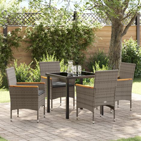 5-teiliges Garten Essen Set mit Kissen Grau Poly-Rattan vidaXL602596 (1/5)