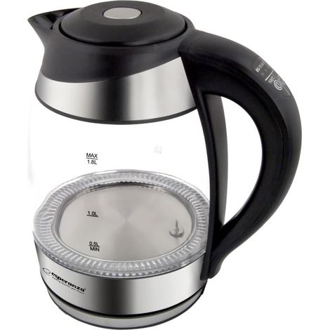 Bollitore elettrico in vetro Esperanza con LED e regolatore di temperatura Seine 1,7 L Nero (1/5)