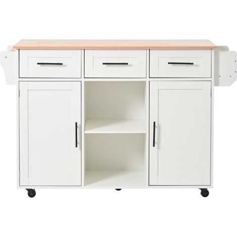 Isla de cocina plegable con ruedas 139 x 46(71) x 91,5 cm blanco y efecto madera MODENUIT (1/5)