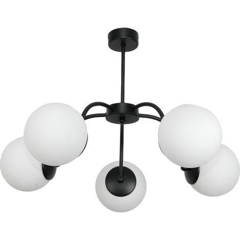 Hängeleuchte, schwarz, Glasschirm, weiß, 15-230 Oskar