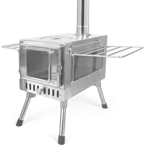 Poêle à bois pliable pour camping, en acier inoxydable, avec fenêtre de combustion et cheminée autoportante, pour tente et extérieur (1/5)