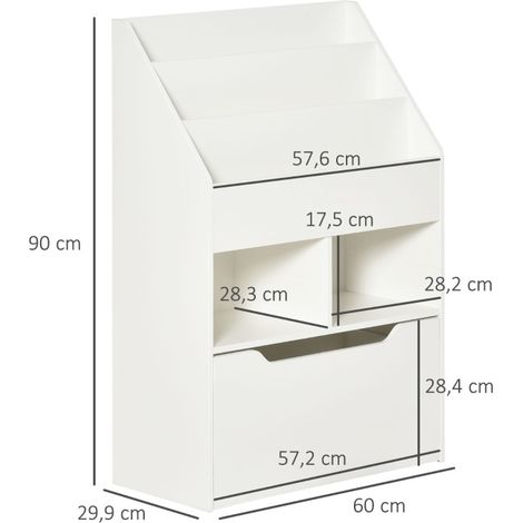 Libreria per bambini con cassetto, 3 scomparti, 2 vani, bianca 60 x 29,9 x 90 cm DESVIAE (1/5)