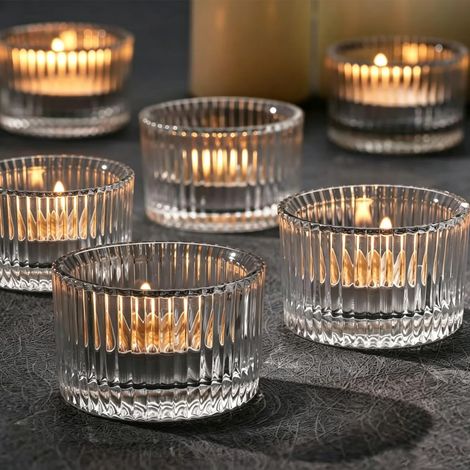 Lot de 12 petits photophores en verre diamètre 5,3 x H 3,5 cm pour mariage, fête, anniversaire, décoration de bureau à la maison (1/5)