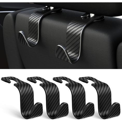Ensemble de 4 crochets de voiture pour appuie-tête, organisateur de rangement pour sacs, sacs à main, courses et manteaux – Capacité de charge 25 kg, rotatif à 360°, design simple, à carreaux noirs. (1/5)