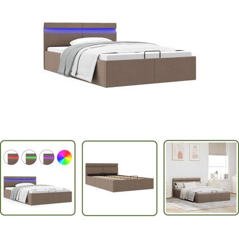 The Living Store Bett mit Bettkasten Hydraulisch mit LED Taupe Stoff 140x200 cm - Boxspringbett - Doppelbett - Bettrahmen - Stauraum - Hydraulischer Hebel (1/5)