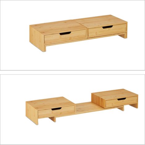 Support d'écran ergonomique pour 2 écrans bureau 80 x 30 x 12 cm rangement pratique finition moderne en bambou naturel (1/5)