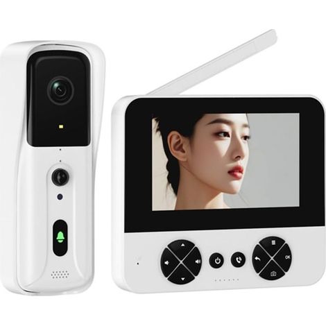 Interphone vidéo sans fil avec écran tactile - Sonnette sans fil - Affichage de la caméra (blanc) - Télécommande bidirectionnelle pour la sécurité à domicile (1/4)
