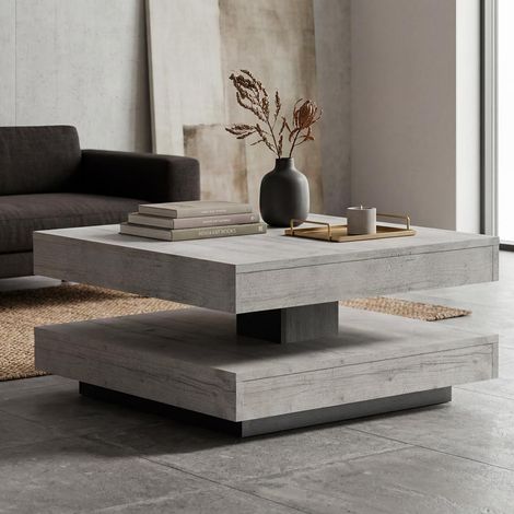 Tavolino da salotto Monolith con doppio piano quadrato girevole colore cemento 67x67 cm (1/4)