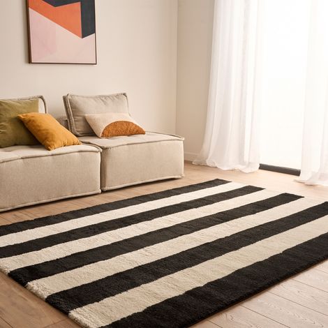 Tapis intérieur rayures noir et blanc - Pablo 120 x 160 cm