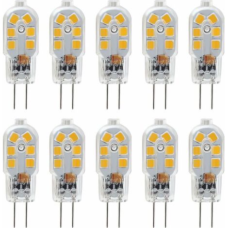 G4 LED-Lampe 12 V, 1 W entspricht 10 W Halogenlampe, 200 lm, flimmerfrei, Warmweiß 3000 K, 360° Abstrahlwinkel, nicht dimmbar, 10er-Pack