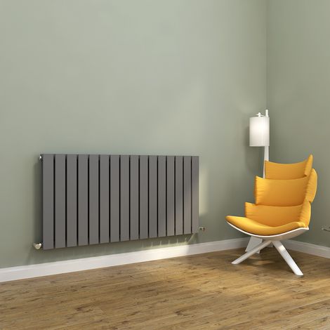 ELEGANT 600 x 1216 mm Anthracite Designer Rads Column Horizontal Double Radiator +Thermostatic Radiator Valves (1/5)