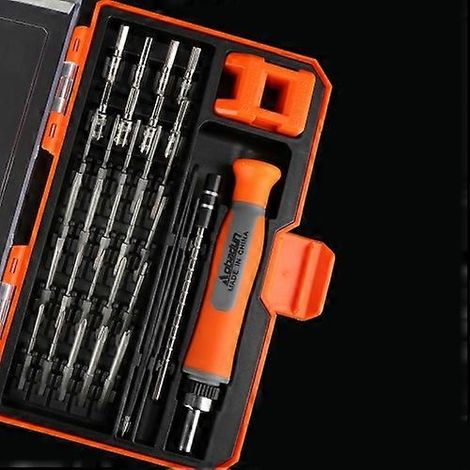 Obadun 9802 Coffret d'outils 31 en 1 avec tournevis, horloge d'ordinateur, outil de réparation multifonction de précision et poignée à cliquet. Boîte orange. (1/5)