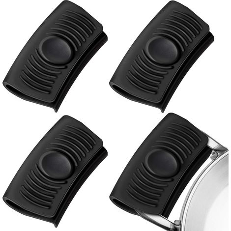 2 Pairs Silicone Handle Holder(Black) Heat Insulated Pot Handle Assist Lid Holder Sleeves Hot Handle Mitts for Pots Pans Plates (1/5)