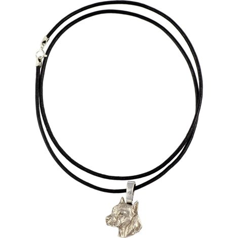 Collier pour chien American Staffordshire Terrier (Amstaff, Amstaf I), pendentif plaqué argent, bijou discret signé Art-Dog, idéal pour les amoureux des chiens. (1/5)